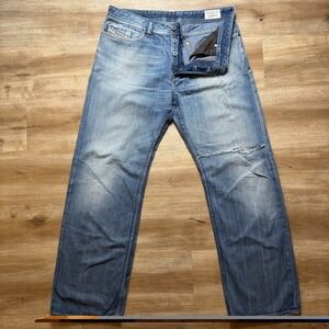 Diesel Kurren Jeans Men 34x32 Blue Relaxed Straight Baggy Thrashed Denim 008KK